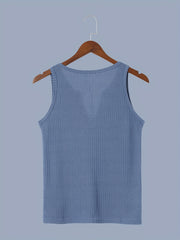 Waffle Tank Top V Neck Sleeveless Summer Top