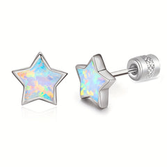 Opal Star Stud Earrings 925 Sterling Silver Hypoallergenic for Girls