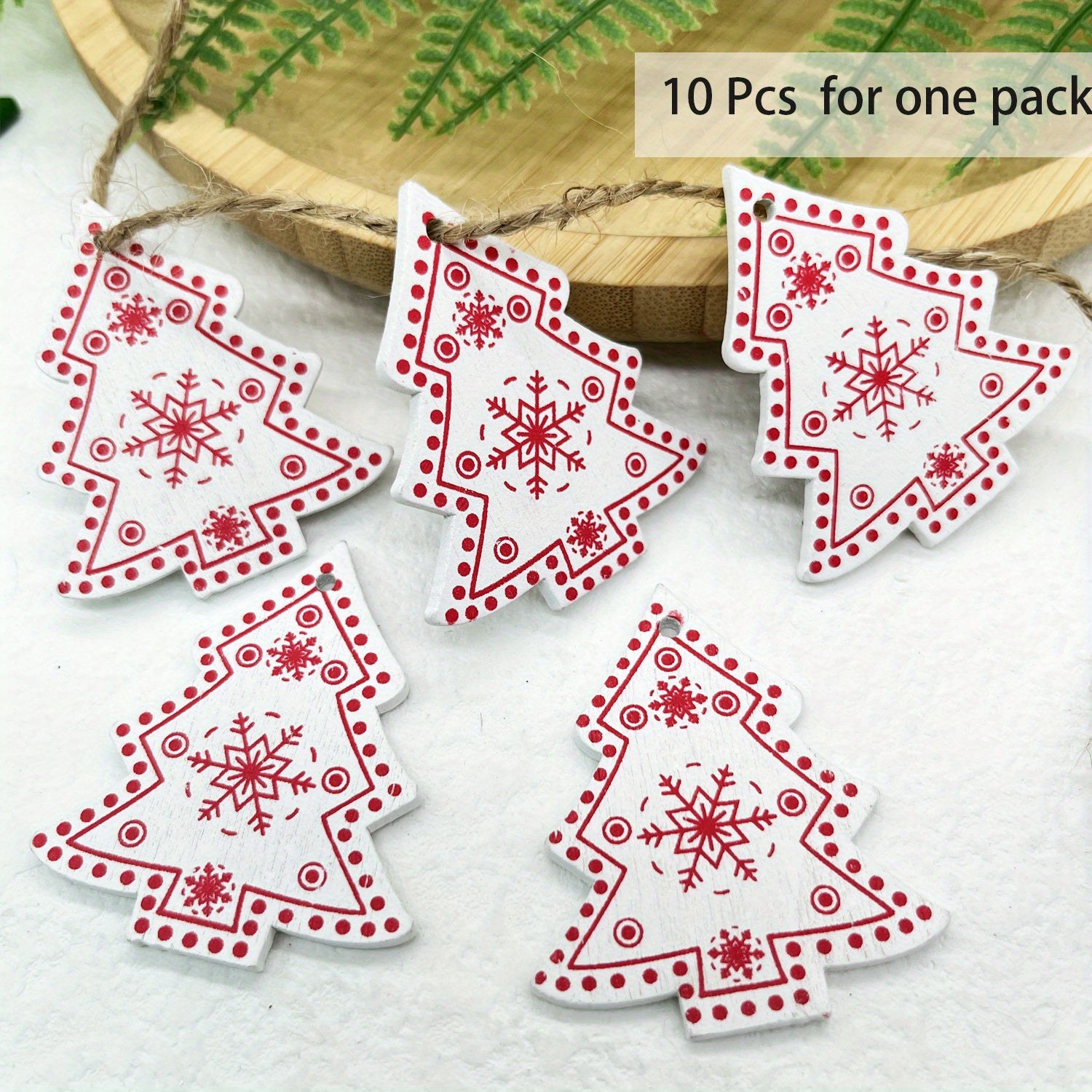 10pcs Christmas Wooden Hangings Ornaments Wooden Slices Snowflake Decorations