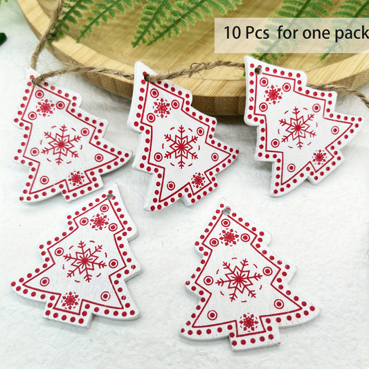 10pcs Christmas Wooden Hangings Ornaments Wooden Slices Snowflake Decorations