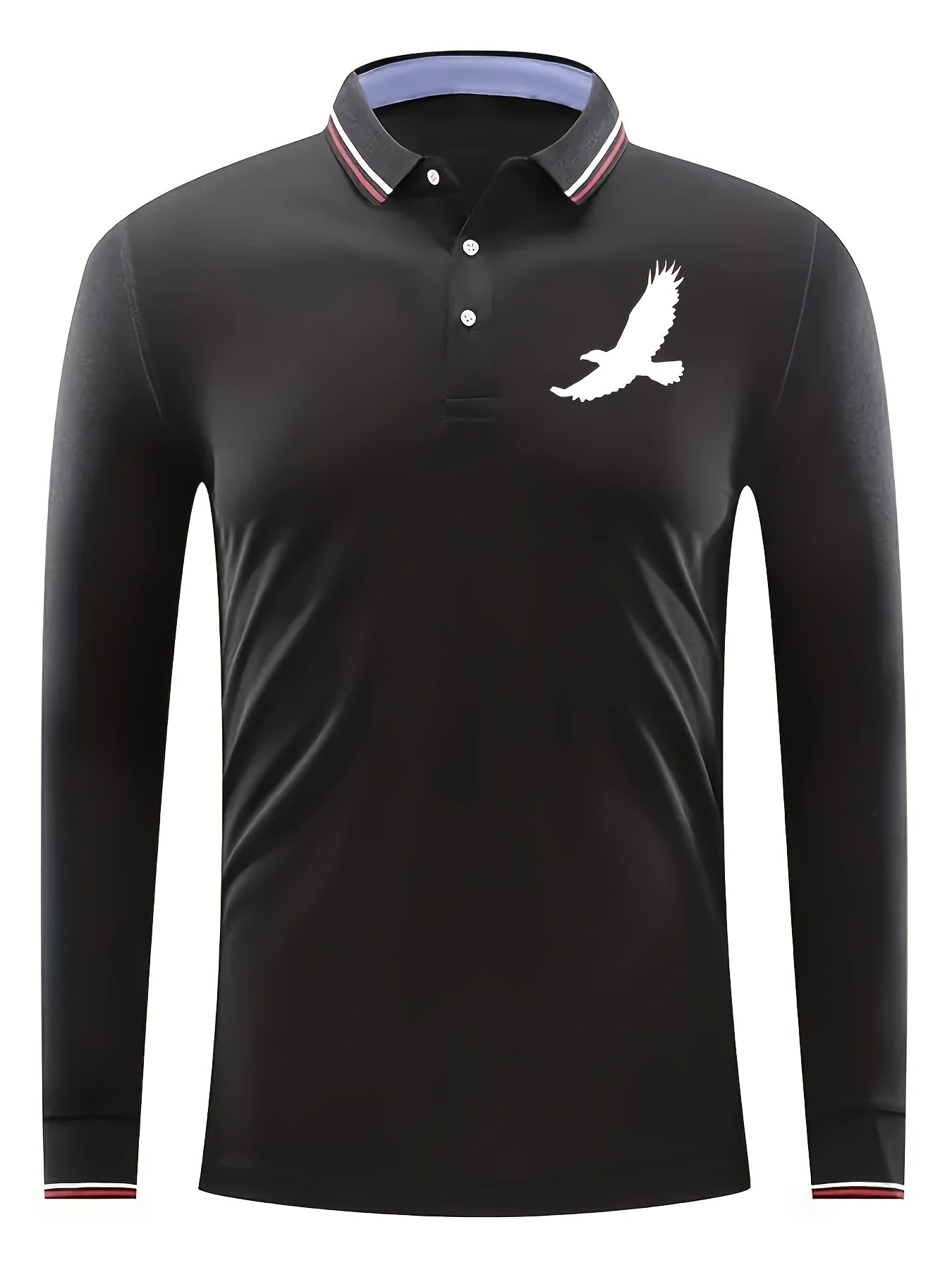 Bird Pattern Men's Casual Comfy Custom Fit Long Sleeve Polo Shirt