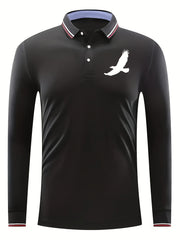 Bird Pattern Men's Casual Comfy Custom Fit Long Sleeve Polo Shirt