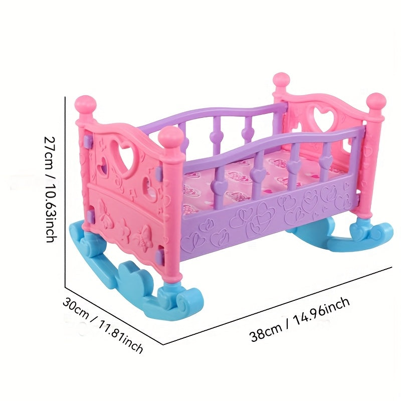 Girls' Dollhouse Bedroom Bed Macaron Rocking Chair Baby Crib Toy