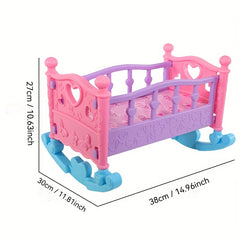 Girls' Dollhouse Bedroom Bed Macaron Rocking Chair Baby Crib Toy
