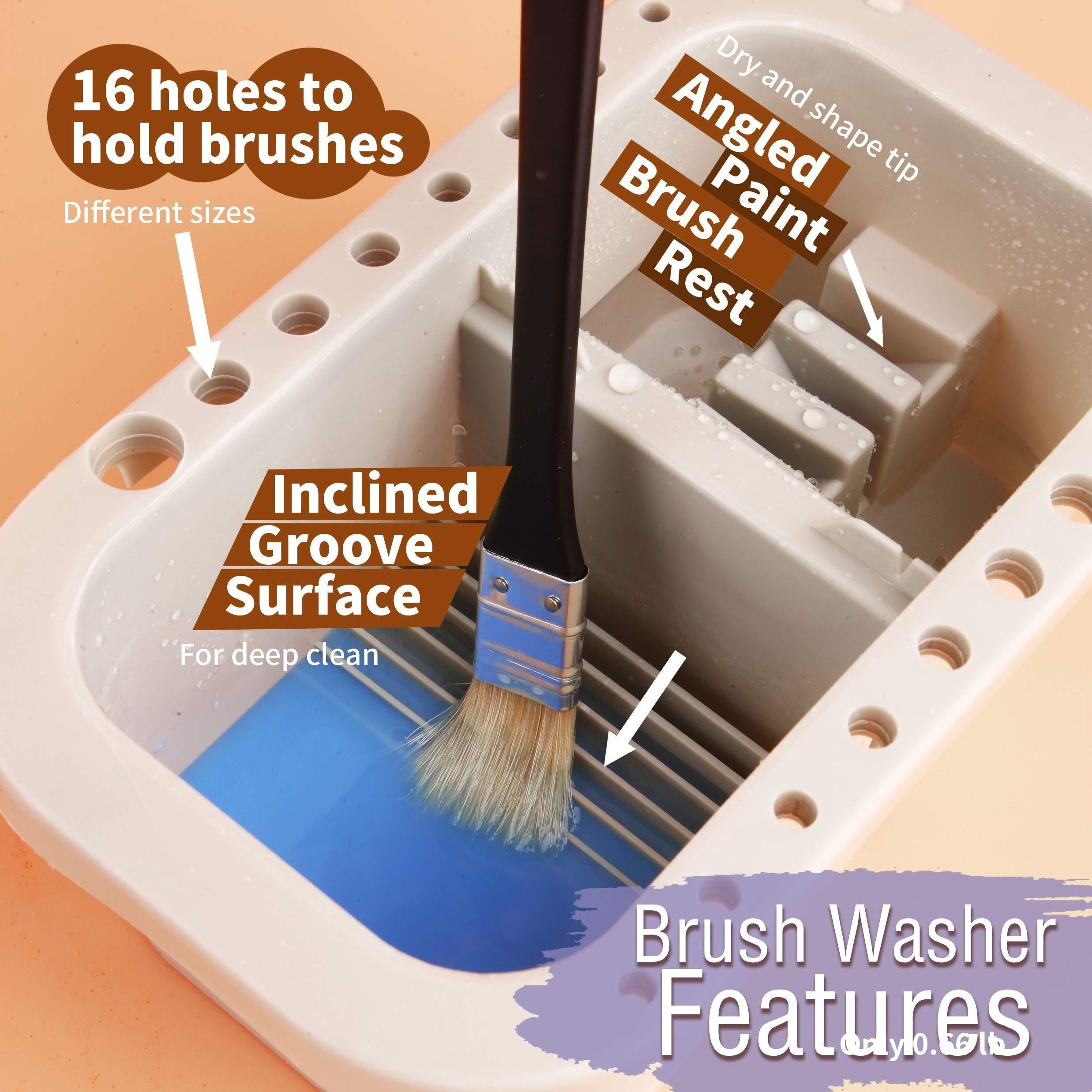 Rectangular Brush Tub with Integrated Palette in Lid 16 Hole Function