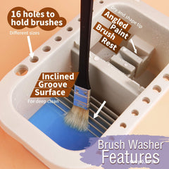 Rectangular Brush Tub with Integrated Palette in Lid 16 Hole Function