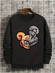 Bear Print Boys Casual Pullover Sweatshirt Long Sleeve Crew Neck Tops