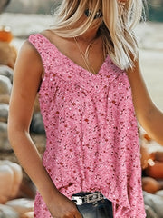 Ditsy Print Ruched V Neck Tank Top