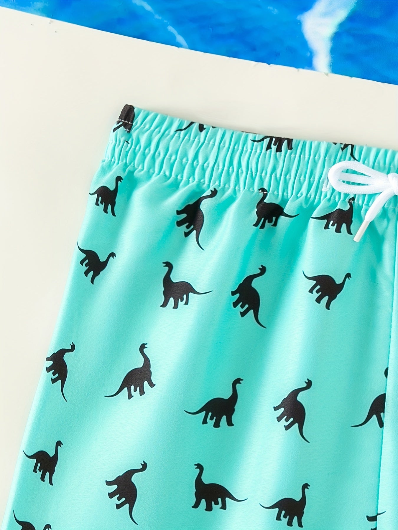 Dino Print Boy's Swim Trunks Elastic Waist Beach Shorts