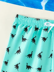Dino Print Boy's Swim Trunks Elastic Waist Beach Shorts