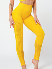 High Waist Hollow Yoga Leggings, Breathable Comfort