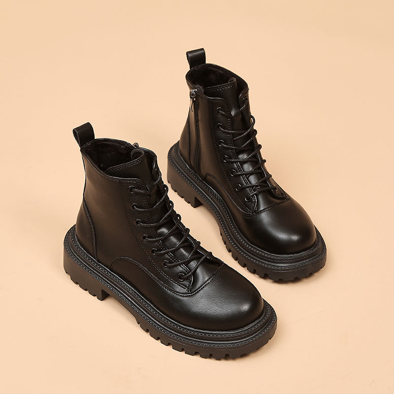 Women's Platform Combat Boots Thick Sole Lace Up Zipper Fashionable Footwear