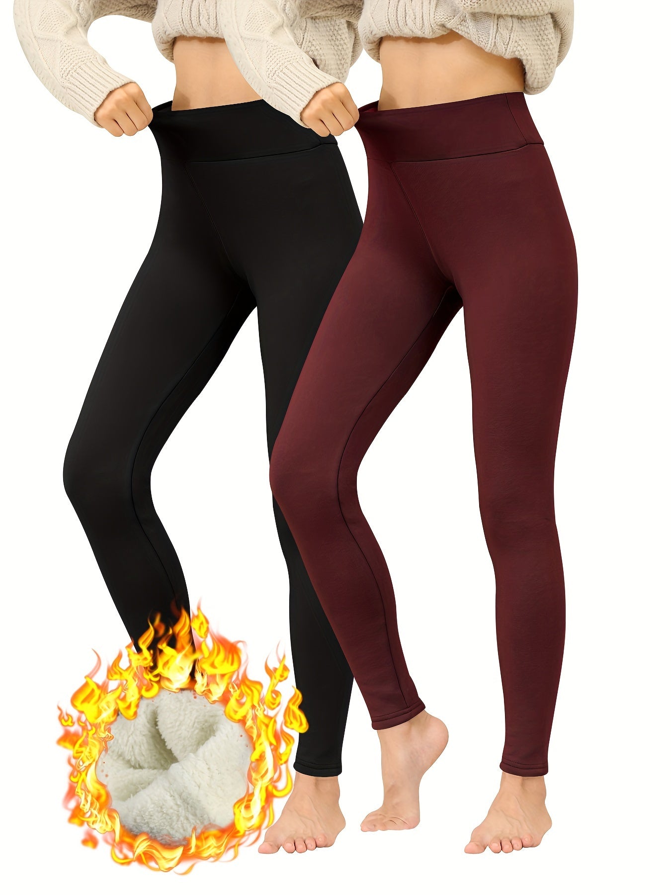 Solid Fleece Lined Yoga Leggings High Waist Sports Pants