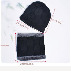 Winter Beanie Hats Scarf Set Knit Hat Neck Warmer Thick Fleece Cap Men Women