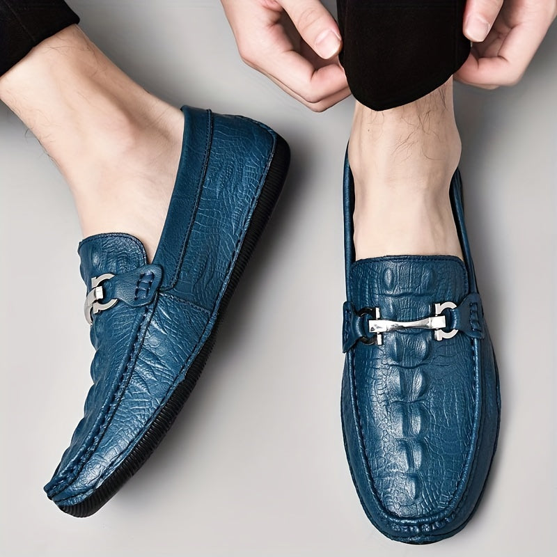Men's Crocodile Embossed Horsebit Loafers Lightweight Non Slip Shoe