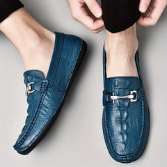 Men's Crocodile Embossed Horsebit Loafers Lightweight Non Slip Shoe