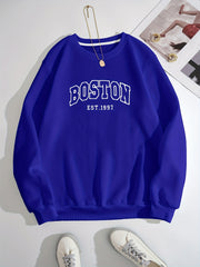 Boston Letter Print Crew Neck Sweatshirt