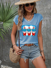 Abstract American Flags Print T shirt Crew Neck Short Sleeve Women's Clothing
