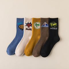 5 Pairs Graphic Pattern Women's Mid Tube Socks