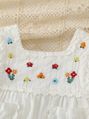 Infant Ruffles Short Sleeve Romper Flower Embroidery Bodysuit Onesies