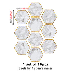 10pcs Hexagon Tile Stickers Kitchen Waterproof Self adhesive 9.05x7.87in