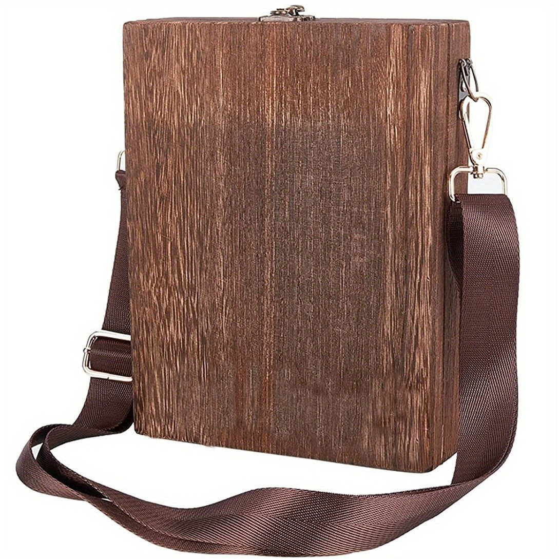 Wooden Crossbody Postman Bag Brush Storage Box Artist Tool Organizer