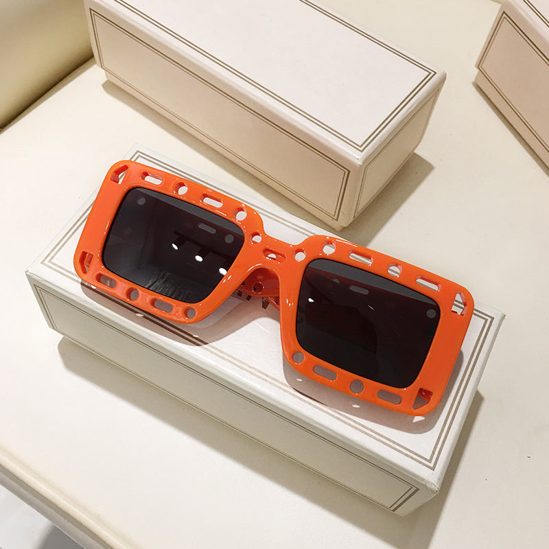 Oversized Rectangular Sunglasses Hollow Frame Y2K Shades