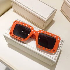 Oversized Rectangular Sunglasses Hollow Frame Y2K Shades