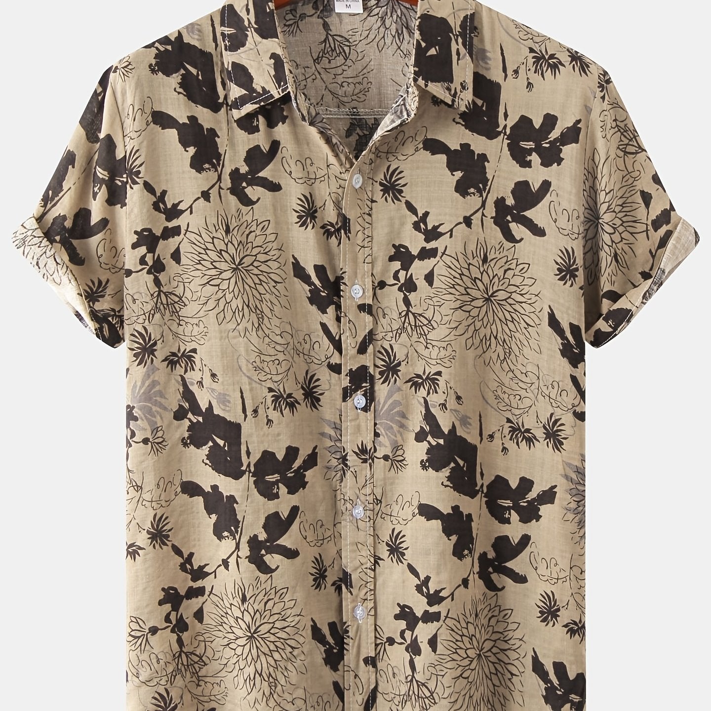 Men's Leaf & Flower Graphic Short Sleeve Shirt for Summer