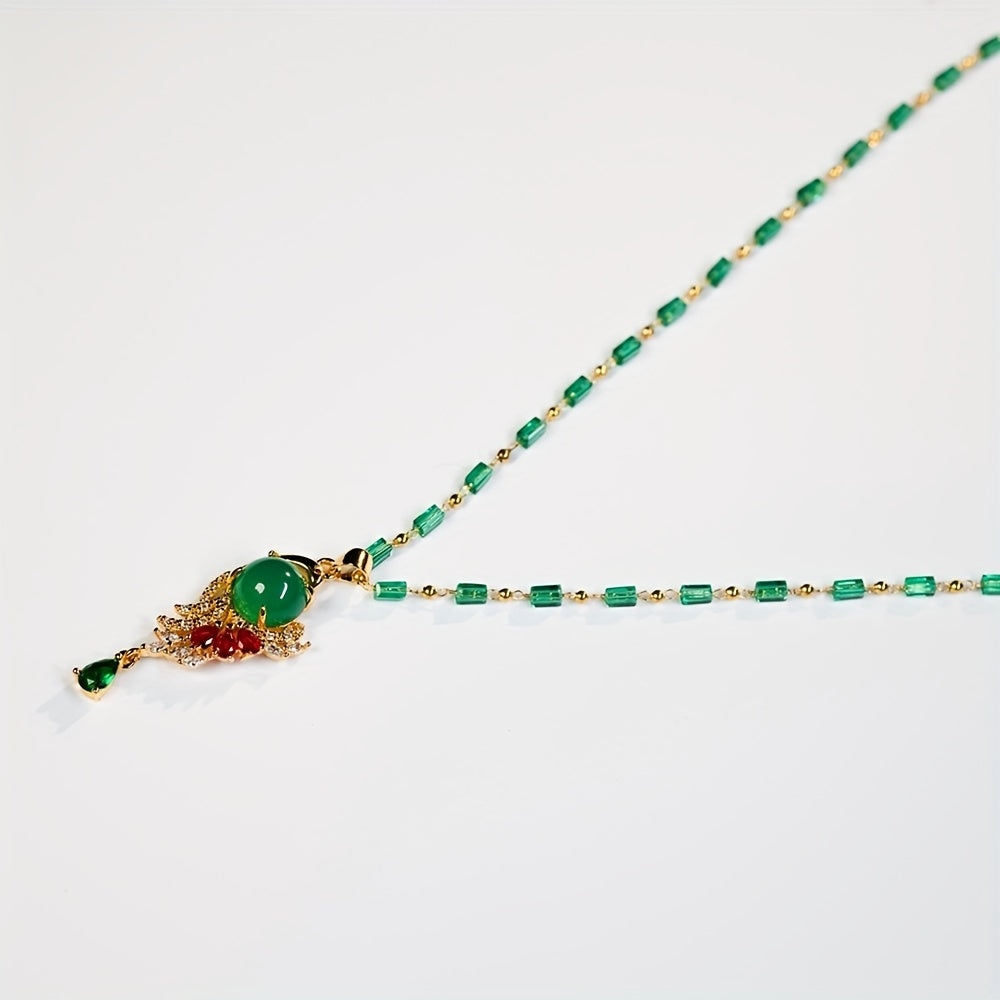 Golden Peacock Green Pendant Necklace - Timeless Beauty - Gift for Mother's Day