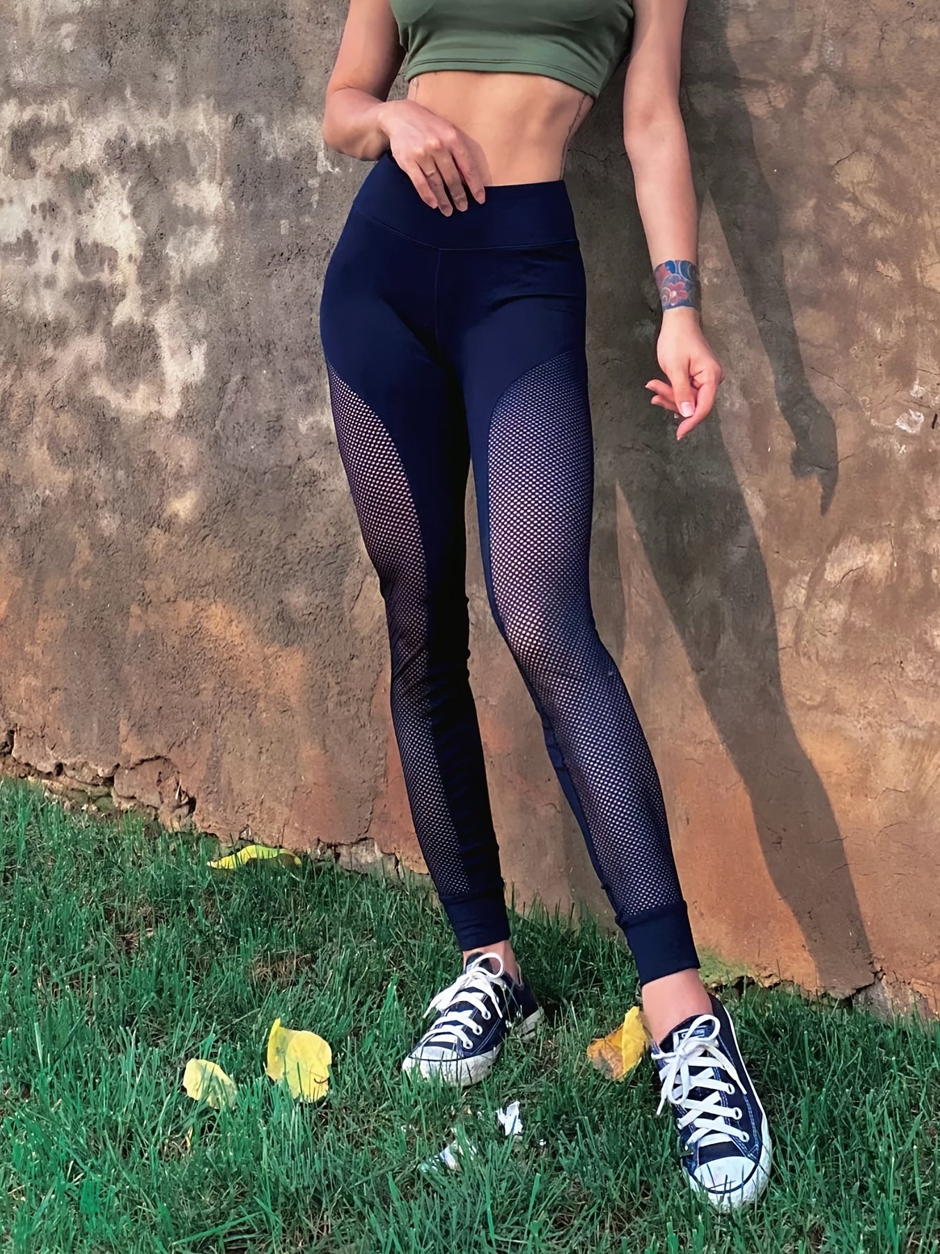 High Waist Yoga Leggings with Mesh Stitching Activewear for Women