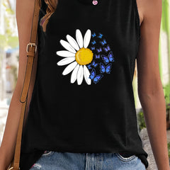 Sunflower & Butterfly Print Sleeveless Sports Vest