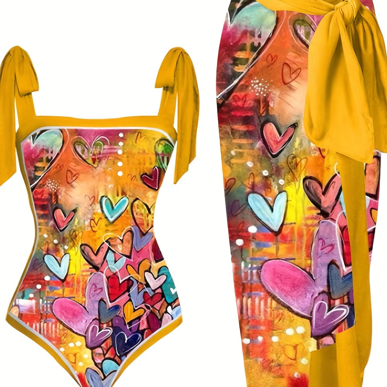 Retro Tankini Set Women's Plus Heart Print Swimsuit
