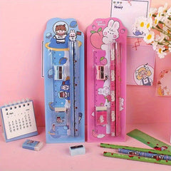 12pcs Cartoon Stationery Set for Office Use - Pencils, Eraser, Ruler, Sharpener