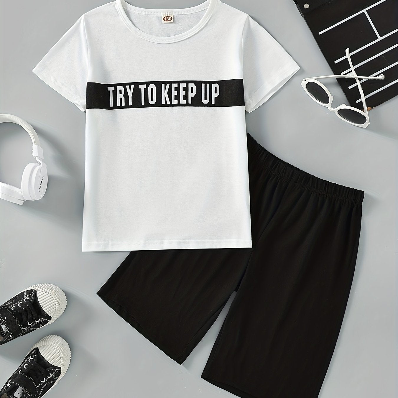 Boys Keep Up Print T Shirt & Sport Shorts Set Casual Comfortable