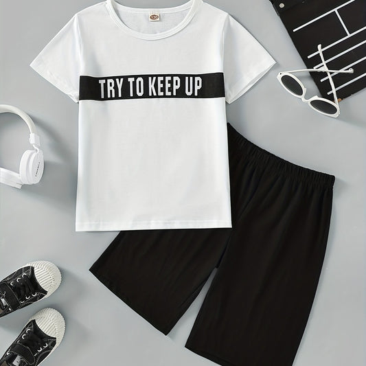 Boys Keep Up Print T Shirt & Sport Shorts Set Casual Comfortable