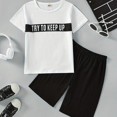 Boys Keep Up Print T Shirt & Sport Shorts Set Casual Comfortable