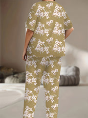 Floral Print Pajama Set Short Sleeve Tee & Pants 2 Piece