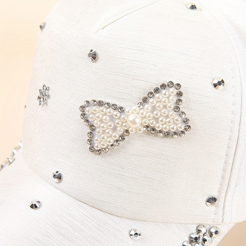 Rhinestone Bow Patch Baseball Cap Golf Sun Hat Adjustable Dad Hats For Women