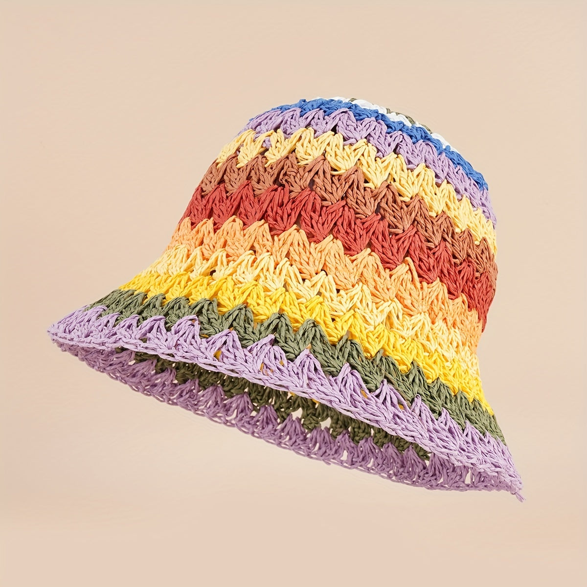 Rainbow Straw Woven Bucket Hat Stylish Face Shield For Men
