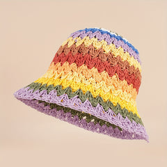 Rainbow Straw Woven Bucket Hat Stylish Face Shield For Men