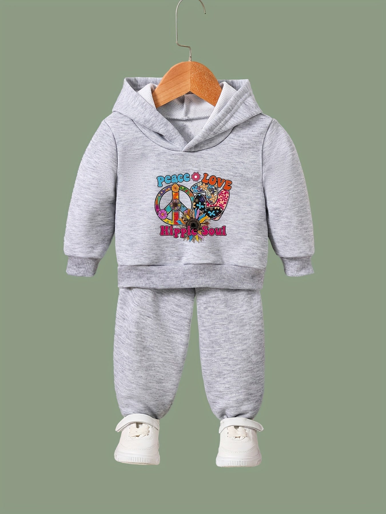 2pcs Peace Love Hippie Soul Girls Activewear Set