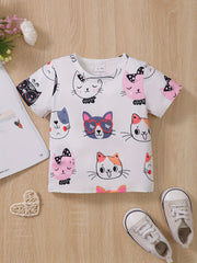 Baby Girls Casual Cat Graphic T-shirt for Summer Holiday