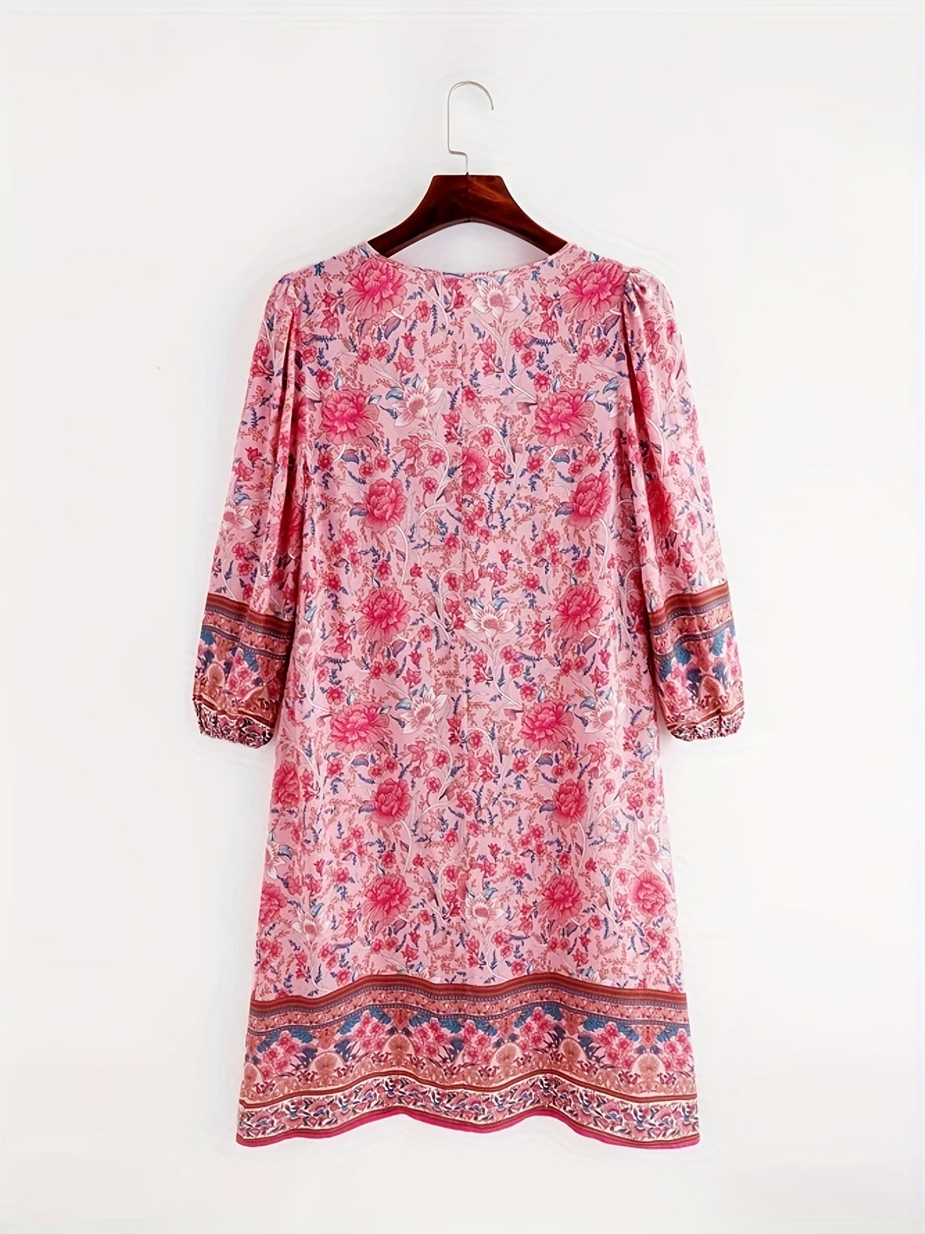 Floral Print Tie Neck Long Sleeve Dress
