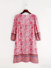 Floral Print Tie Neck Long Sleeve Dress