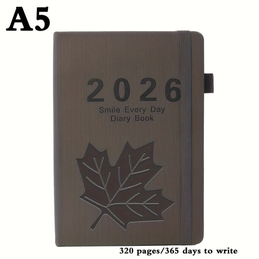 2026 Daily Planner 320 Page 365 Calendar Leaf Pattern Metal Ring Binding 4 Color