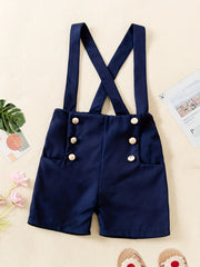 Girls Suspender Overalls Shorts with Button Decor