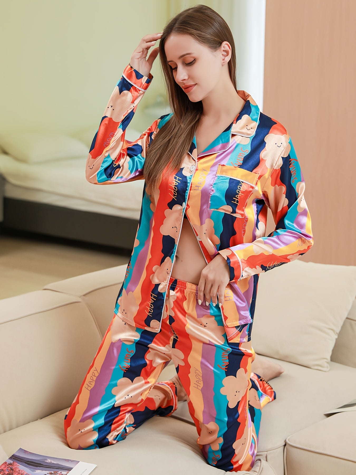 Bear Colorblock Pajama Set Top & Pants