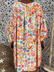 Retro Floral V-Neck Long Sleeve Dress for Women