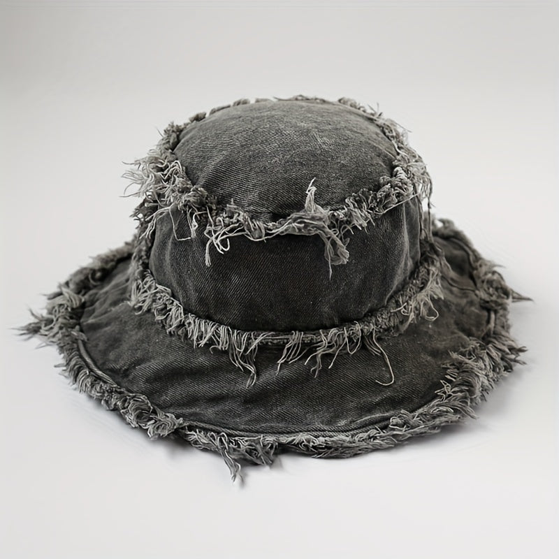 Vintage Denim Bucket Hat Wide Brim Sun Cap